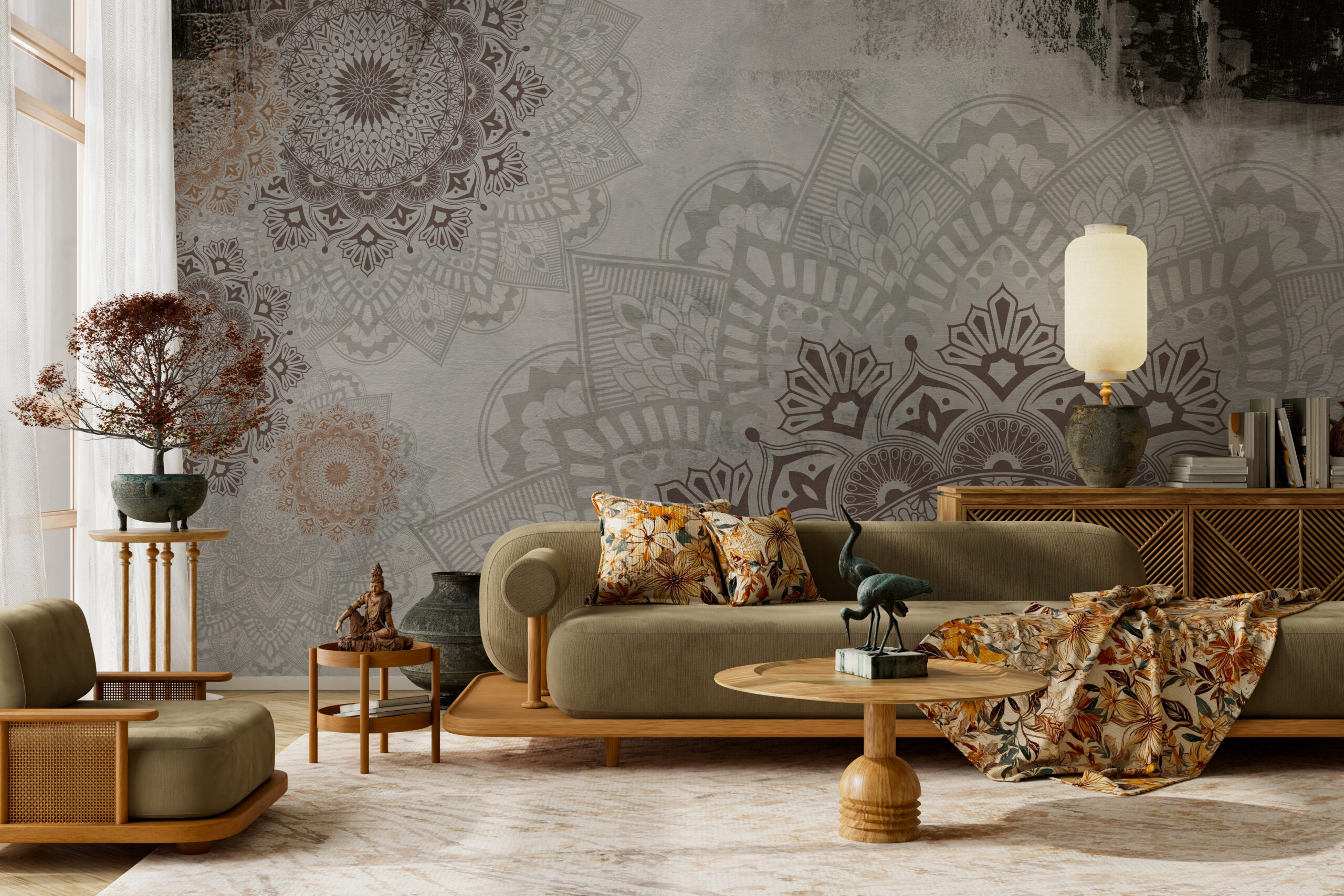 Fotobehang Mandala-dans op een vlekkerige achtergrond