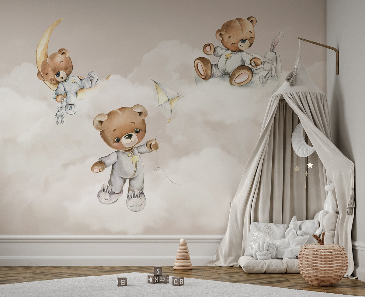 Fotobehang Teddyberen in pyjama's
