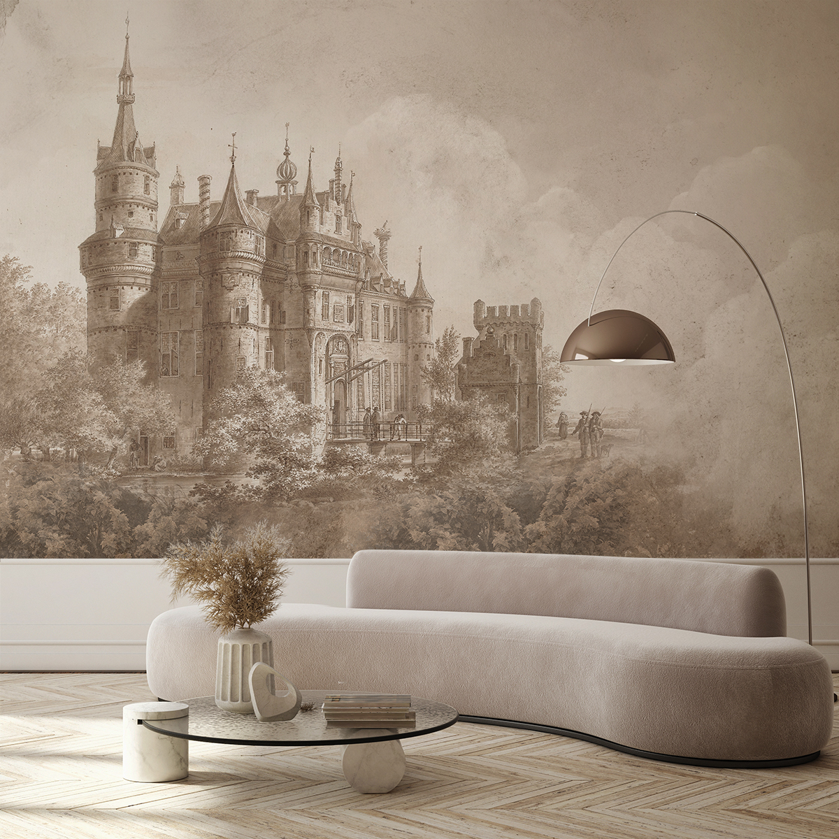 Fotobehang Klein Sepia Kasteel