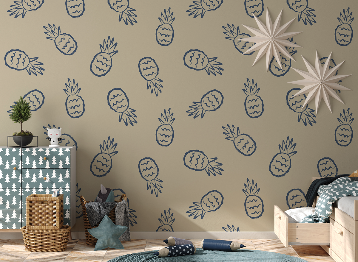 Fotobehang Donkerblauwe ananassen op een beige achtergrond