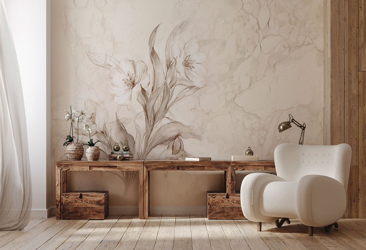 Fotobehang Bloemen op een marmeren achtergrond - De elegantie van de natuur