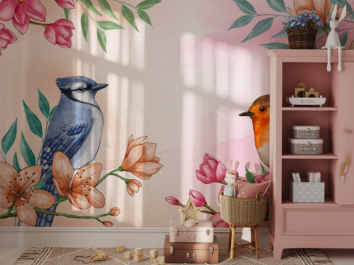 Fotobehang Bloemvogels