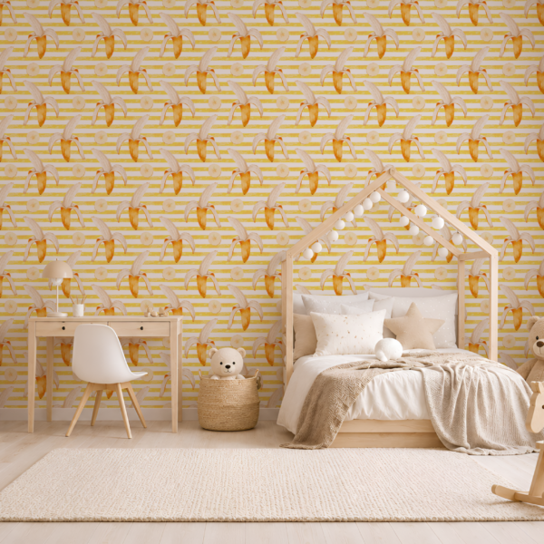 Fotobehang Bananen op gele strepen