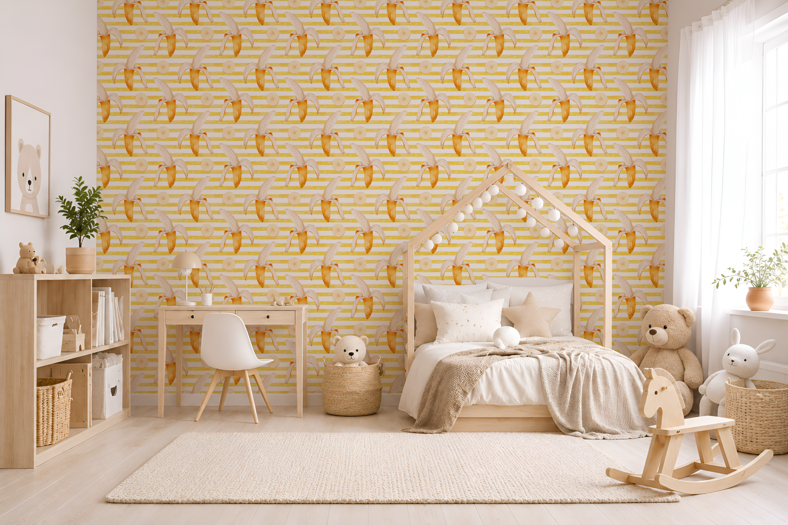 Fotobehang Bananen op gele strepen