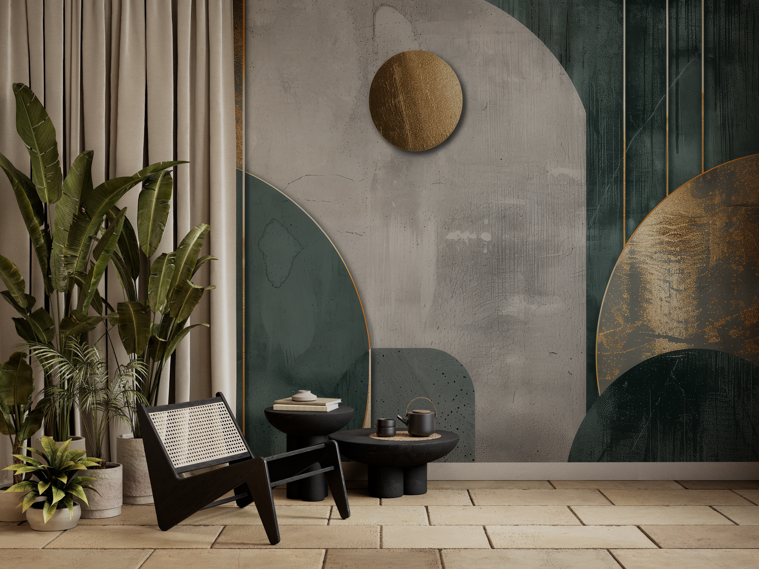 Fotobehang Smaragd en beton