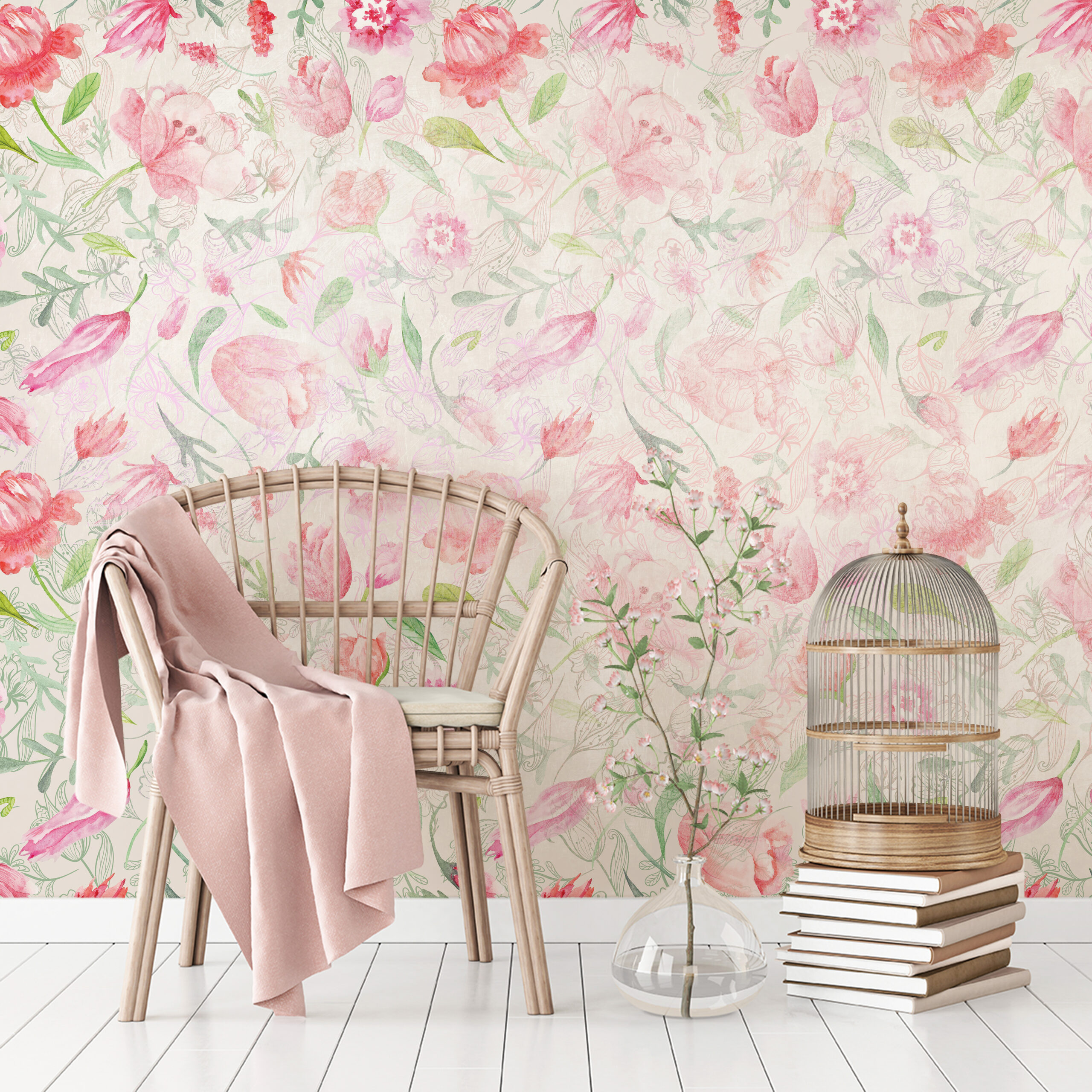Fotobehang Verspreide roze bloemen