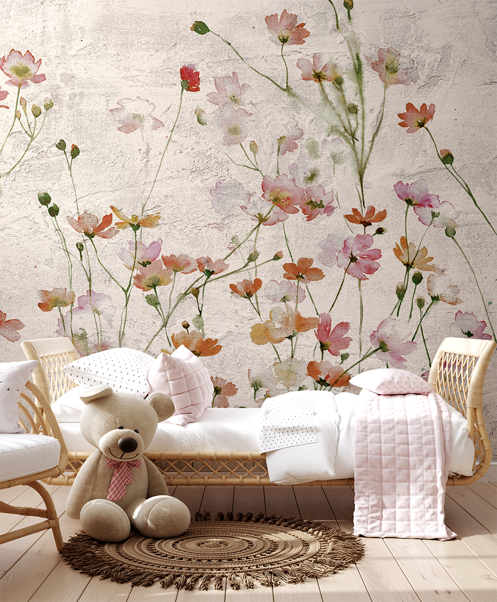 Fotobehang Wilde bloemen op gips