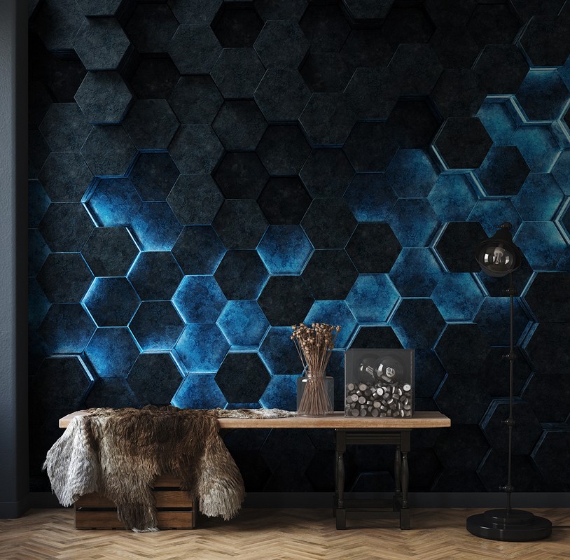 Fotobehang Blauwe zeshoeken 3D