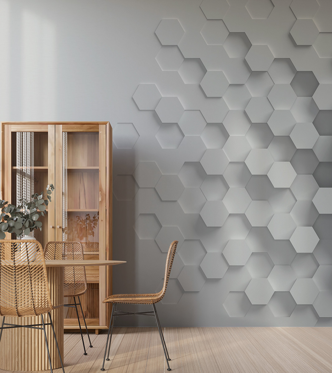 Fotobehang 3D Hexagons – een grijs fotobehang met een geometrisch patroon