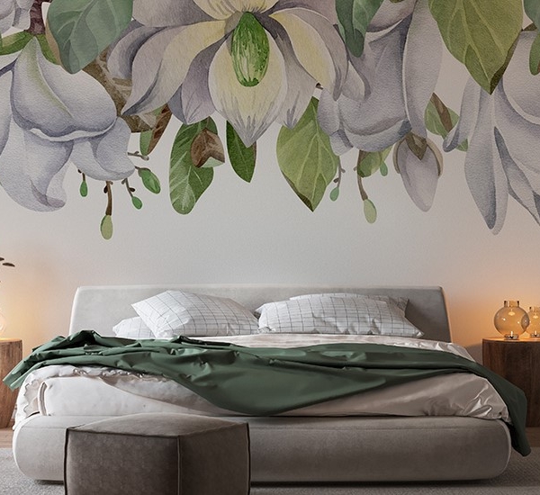 Fotobehang Magnolia’s op een witte achtergrond