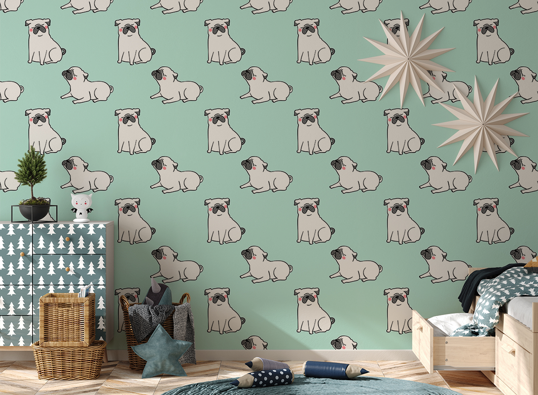 Fotobehang Mint Land of Pugs