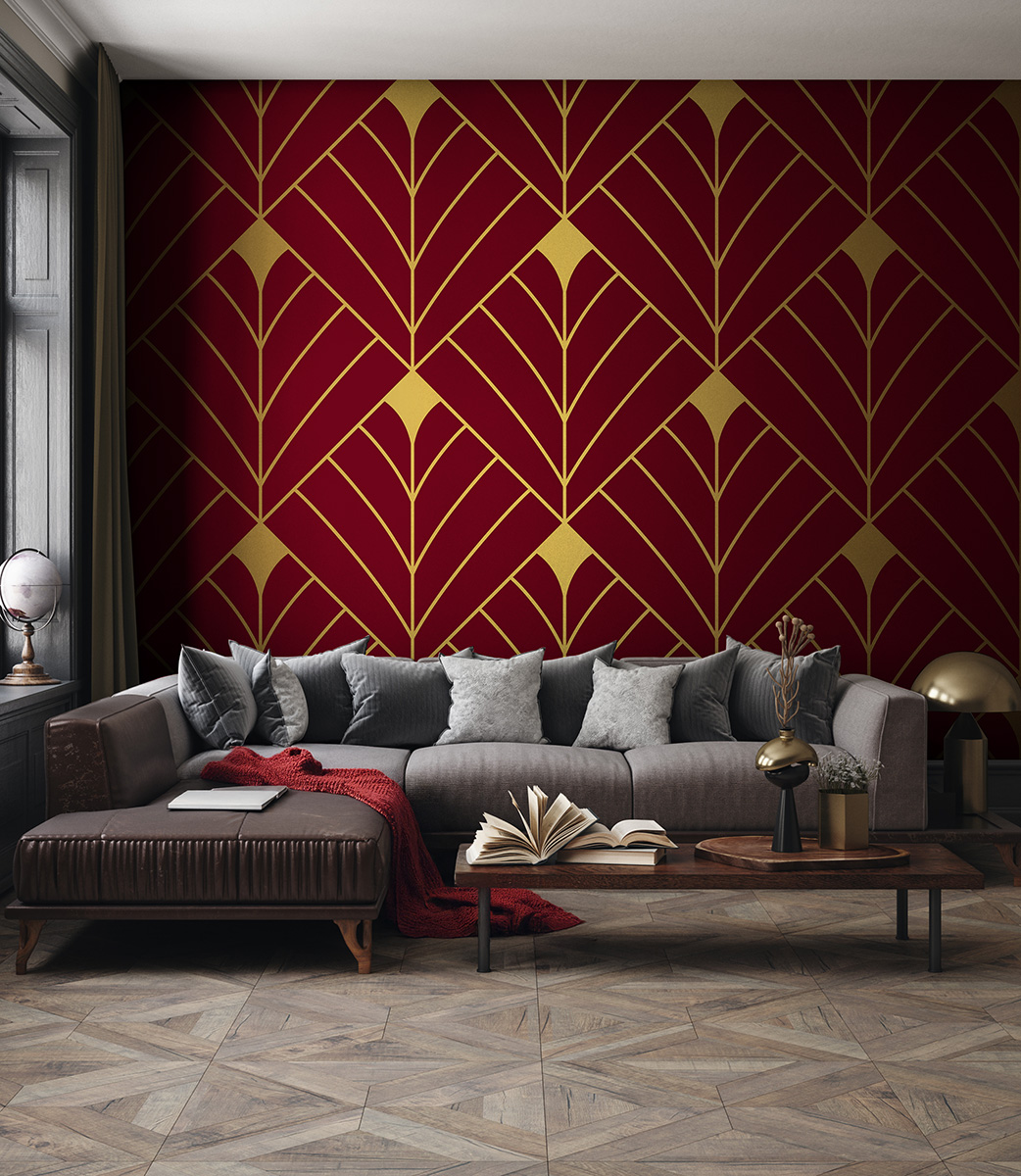 Fotobehang Geometrische bordeauxrode waaiers